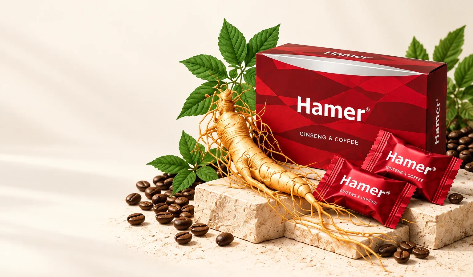 Minh họa sản phẩm Hamer trên nền đá kem
